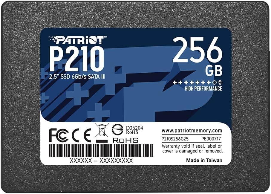 Patriot P210 256GB SATA 3 2.5 Inch SSD Form factor: 2.5 Inch; Interface: SATA 3.