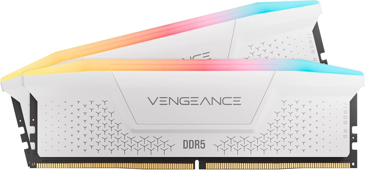 Corsair Vengeance RGB RS DDR5 32GB (2 x 16GB) Up to 6000MHz AMD Intel RAM Desktop Gaming Memory, AMD EXPO & Intel XMP 3.0 Compatible, CL36, White, CMG32GX5M2E6000Z36W