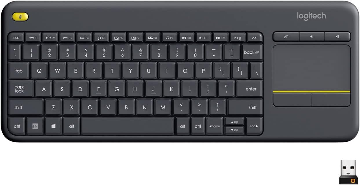 Logitech K400 Plus Wireless Touch TV Keyboard for PC-Connected TV - Black Easy media control, built-in touchpad, HTPC for PC-connected TV, compatible with Windows, Android, Chrome OS, Laptop, Tablet