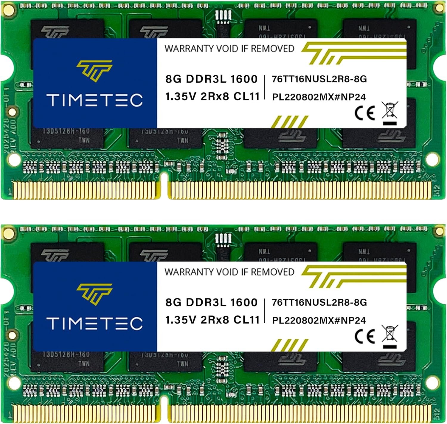 Timetec 16GB KIT(2x8GB) DDR3L/DDR3 1600MHz(DDR3L-1600) PC3L-12800 Non-ECC Unbuffered 1.35V/1.5V CL11 2Rx8 Dual Rank 204 Pin SODIMM Laptop Notebook RAM