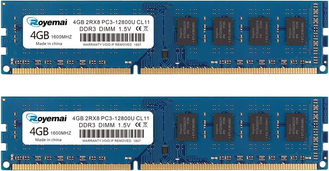 8GB Kit (2X4GB) DDR3 1600MHz PC3-12800U 4GB 2Rx8 240-pin Dimm CL11 1.5V Desktop RAM Memory Module