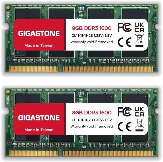 【DDR3 RAM Laptop Only】 GIGASTONE 16GB Kit (2x8GB) DDR3/DDR3L 1600MHz (1333MHz) PC3-12800 (PC3-10600) CL11 1.35V/1.5V 2Rx8 SODIMM 204 Pin Unbuffered Non ECC High Performance Notebook Memory Upgrade
