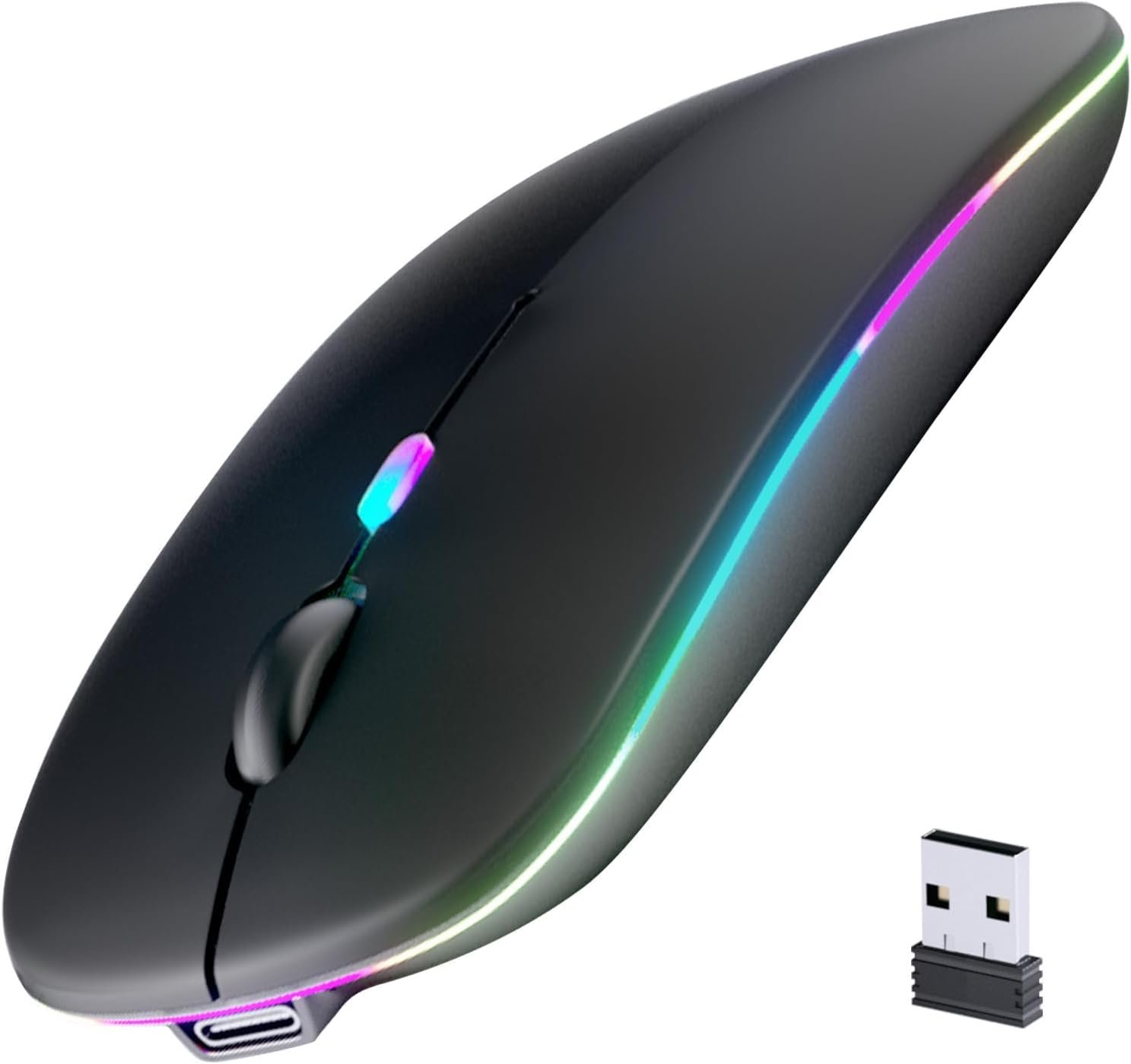 Afaartcci Rechargeable Wireless Mouse, Silent Bluetooth Mouse (Black) ergonomic design,Bluetooth 5.2 and 2.4GHz USB Receiver,Portable Computer Mouse for Laptops, iPads, MacBooks & Apple Devices