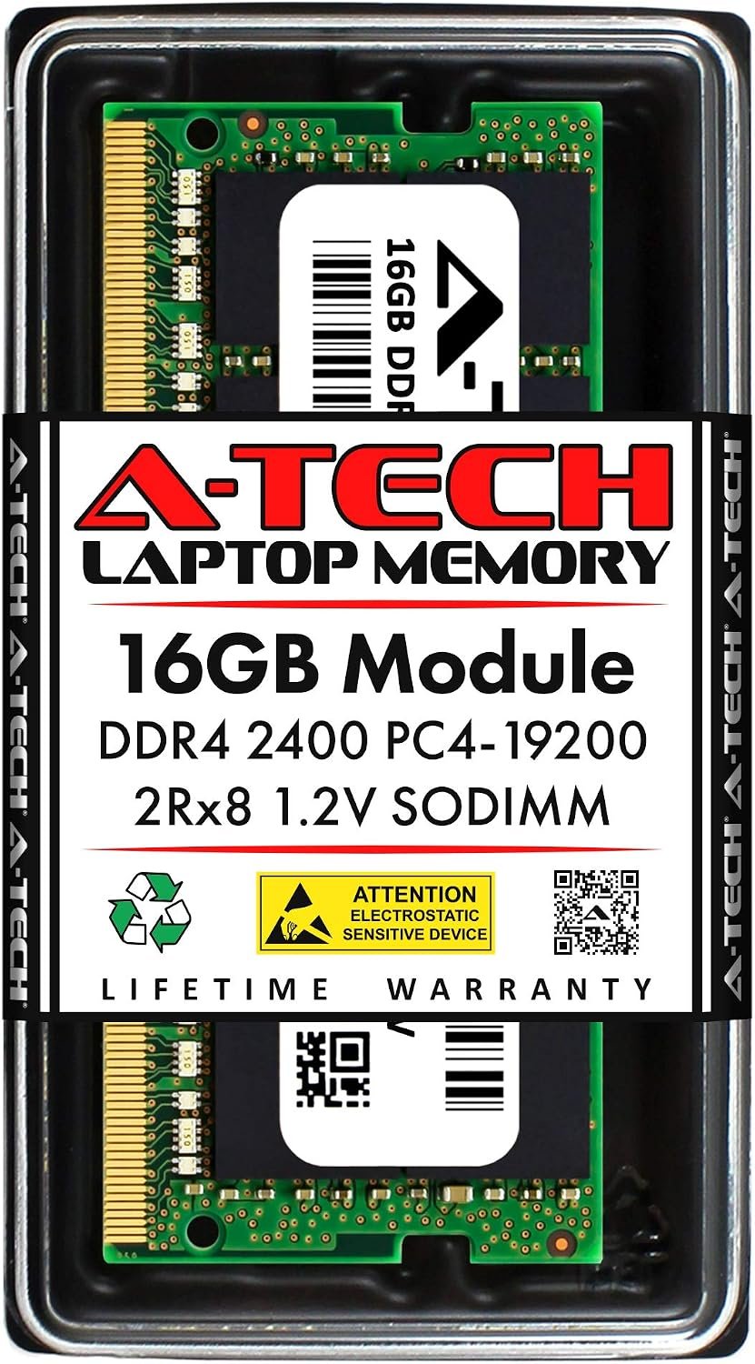 A-Tech 16GB DDR4 2400 MHz SODIMM PC4-19200 (PC4-2400T) CL17 2Rx8 Non-ECC Laptop RAM Memory Module