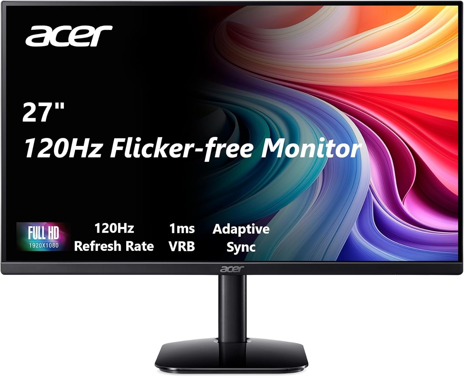 Acer 27in FHD 1920x1080 IPS 120Hz Gaming Monitor | Office KB272 G0bi 1ms, AdaptiveSync, sRGB 99%, HDMI, VGA, VESA Mountable, Bluelight Filter