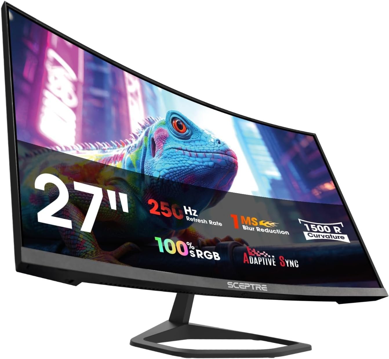 Sceptre 27-inch Curved Gaming Monitor 1080p 1500R up to 250Hz DisplayPort x2 HDMI x2 100% sRGB 1ms Build-in Speakers, Machine Black 2027 (C275B-FW250G Series)