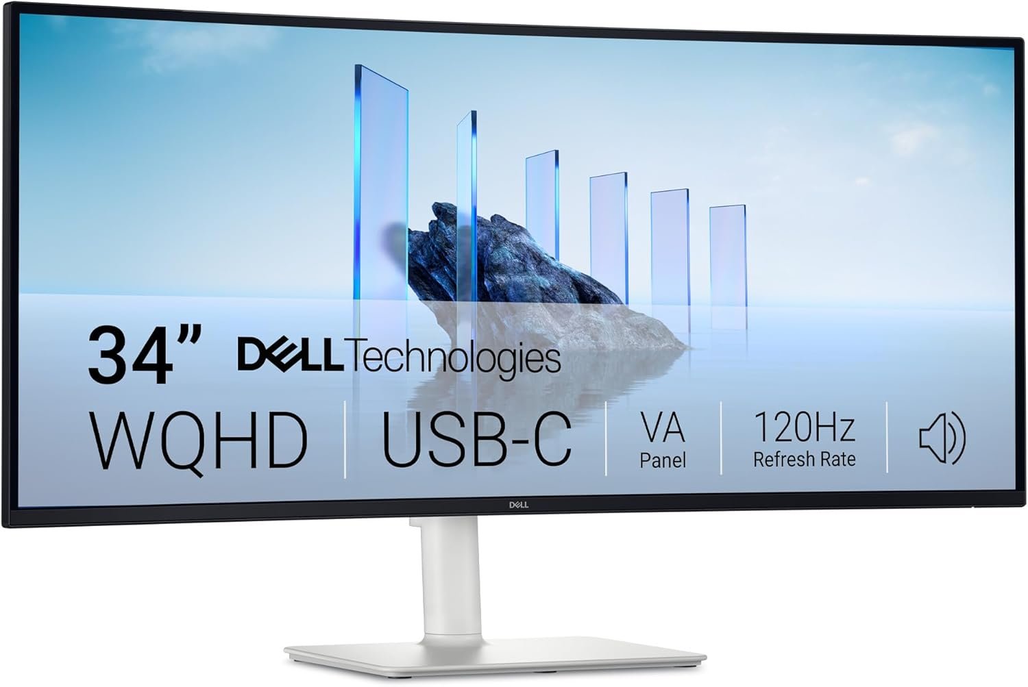 Dell 34 Monitor S3425DW, WQHD VA, 120Hz, FreeSync Premium, Eye Comfort HDR10, Anti-Glare, 300 cd/m2 Brightness, 3,000:1 Contrast, 95% DCI-P3, 2x10W Speakers, USB-C 65W Power Delivery