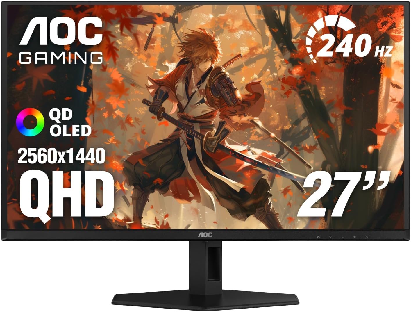 AOC 27" Gaming Monitor QHD 240Hz QD OLED NVIDIA G-SYNC Compatible Q27GAZD 2560×1440 Computer Monitor, 0.03ms, HDR, DP 1.4, HDMI 2.0, Earphone Out, VESA Mount, Console Ready, 3-Year Warranty
