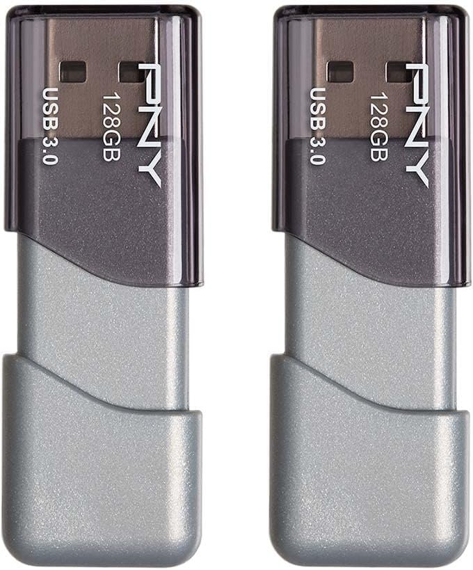 PNY 128GB Turbo Attaché 3 USB 3.0 Flash Drive 2-Pack​ Up to 100MB/s Read, Grey, Lightweight, Sliding Collar, Durable, Data Storage and Transfer