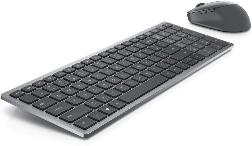Dell Multi-Device Wireless Keyboard and Mouse KM7120W, Programmable 2.4 GHz, Bluetooth 5.0, USB Receiver, Adjustable DPI, 3 AA Batteries, Titan Gray