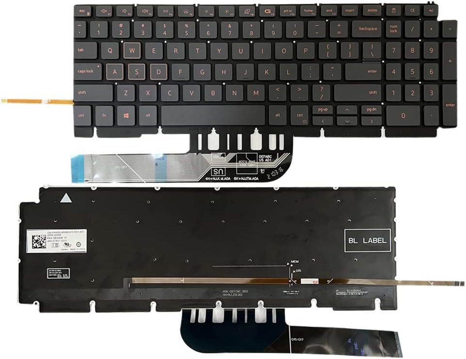 GinTai US Keyboard for Dell G15 5510, 5511, 5515, 5520, 5521, 5525 0H4XRJ 343NN 0TJ0J6 490.0GE07.0A01 Laptop Orange Red Backlit Keyboard